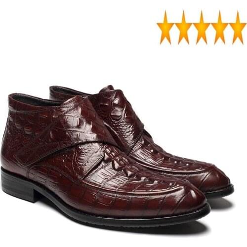 Cow Mens England Genuine Style Leather Low Heel Pointed Toe Motorcycle Biker Male New Fashion Shoes Ankle Boots Red Black