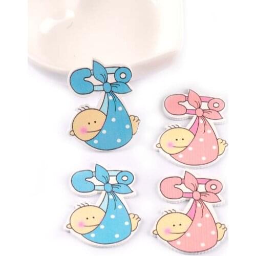 20pcs 47x25mm no Holes blue/pink Baby Pattern Decorative Wooden Buttons For Scrapbooking Craft MT1074