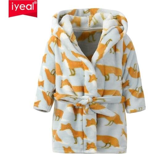 IYEAL Cartoon Kids Baby Robes Soft Flannel Child Boy Girls Lovely Animal Hooded Bath Towel Long Sleeve Bathrobe Children Pajamas