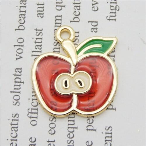 Julie Wang 4PCS Enamel Red Apple Charms Alloy Epoxy Fruit Gold Tone Pendants Bracelet Jewelry Making Accessory