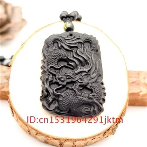 Chinese Jade Beads Obsidian Dragon Women Charm Fashion Natural Black for Jewelry Necklace Gifts Pendant Amulet