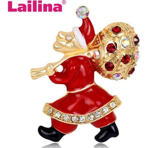 Classic Christmas Santa Claus Brooch Enamel Paved Colorful Rhinestone Women Dress Brooches And Pins Alloy Holiday Gifts