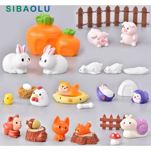 Rabbit Pig Chicken Fox Figurine Resin Cartoon Animal Model Home Decor Miniature Fairy Garden Cake Decoration Accessories