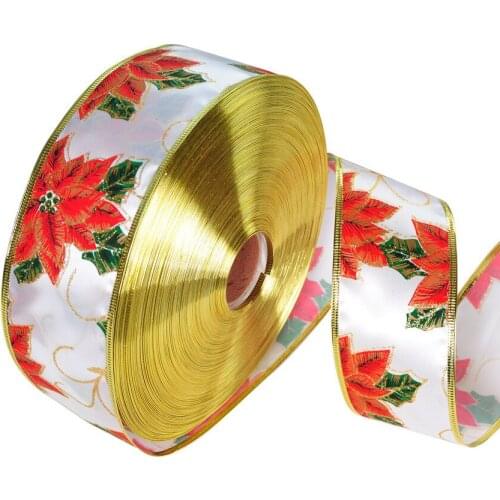 Printed Flower Ribbons 10yards Width 63mm Christmas Tree Ornaments Wedding Decoration Invitation Card Gift Wrapping Riband