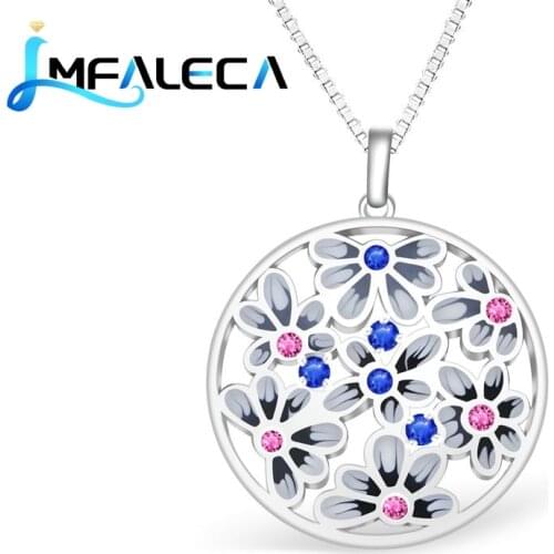 LMFALECA Pure Blue Sapphire Enamel Necklace 925 Silver Jewelry for Women Luxury Ruby Pendant Stone Box Chain Fine Party Gift