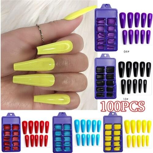100Pcs/Set Matte Ballerin Artificial Nails Full Cover Fake Nails Candy Nail For Extension Manicure Art Acrylic Stiletto Nail Tip