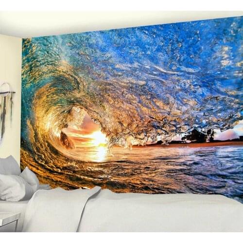 Seaside wave psychedelic scene home art decorative tapestry witchcraft tapestry Hippie Bohemian decorative Datura sheet