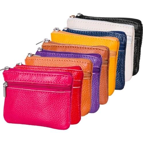 Soft Genuine Leather Men Women Card Coin Key Holder Zip Wallet Pouch Bag Purse