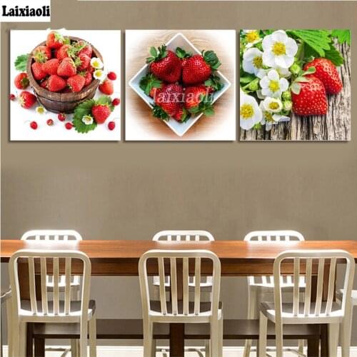 Diy,Diamond Painting still life,Strawberry Fruit,Mosaic Cross Stitch,Full Square round,Diamond Embroidery rhinestone 3pcs decor