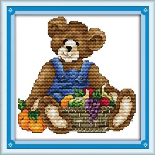 November bear cross stitch kit 14ct 11ct count print canvas stitches embroidery DIY handmade needlework plus