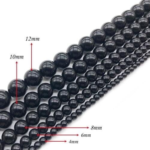 Natural Stone Black Crystal Quartz Round Loose Charm BeadsFitMulti-purpose Jewelry Making 4 6 8 10 12MMPick Size J276