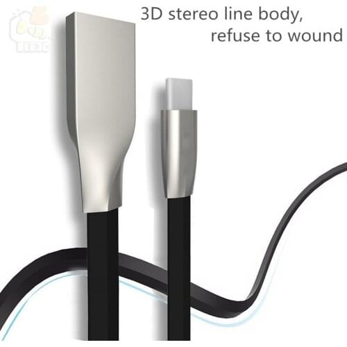 New 3D noodle Zinc Alloy USB Cable Charger Power Cord for iPhone 8 x 6 6S iPad 8 Pin Wire 5pin for android typec C 1m 3Ft 100PCS