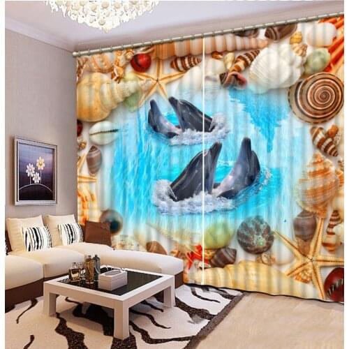 Ocean curtains 3D Window Curtain Dinosaur print Luxury Blackout For Living Room dolphin curtain