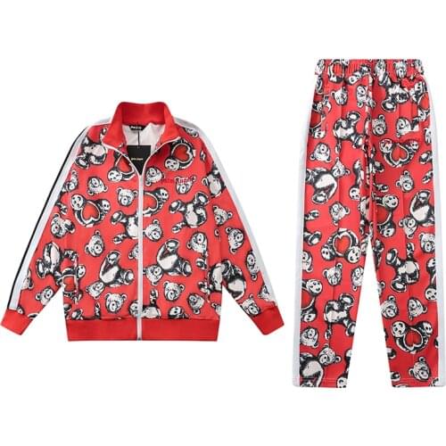 Palm Angels 21SS Logo letters Men and Women Couples Bear Pattern Fashion Casual Sports Jacket Sport Pants Sport Suit