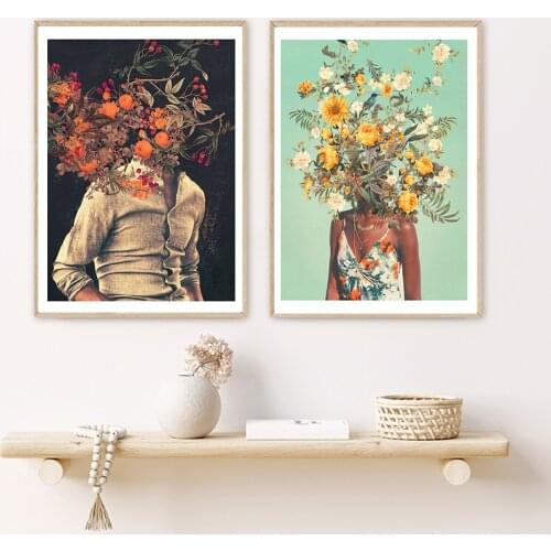 Posters and Prints Flower Head Abstract Women Man Nordic Canvas Painting Girls Wall Art Flower Picture for Living Room Bedroom