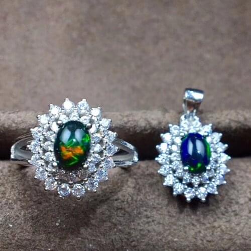 Shopkeepers recommen Natural Black Opal Suit, Ring Necklace Ear Nails, Wonderful Starlight Patterns, 925 Silver