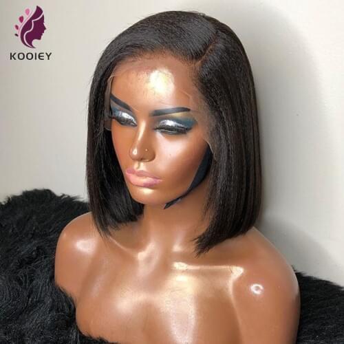 Brazilian Side Part Light Yaki Straight Wig 13*4 Lace Front Human Hair Wigs Pre Plucked Remy Yaki Lace Short Bob Wig For Women