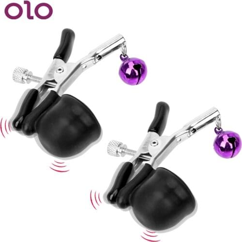 OLO Vibrator Nipple Clamps Vibrating Clip with Bell Flirting Breast Stimulator Sex Toys for Women Couple Adult Games