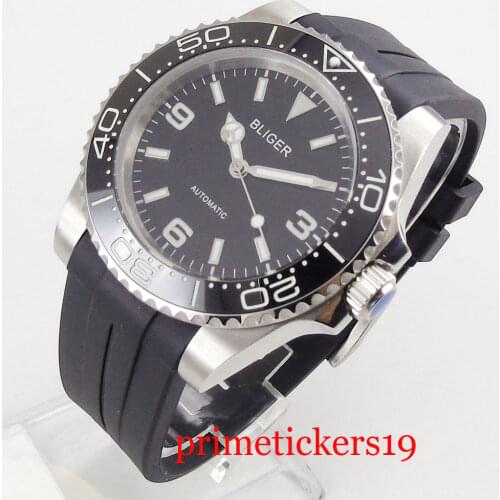 Luminous luxury 40mm black dial date sapphire glass rubber strap black ceramic beze automatic movement mens watch