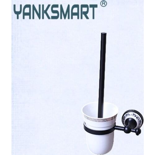 Toilet Brush Wall Mounted Black Brass Bathroom Ceramic Handle Bath Shower Shelf Oval Toilet Brush Building Material