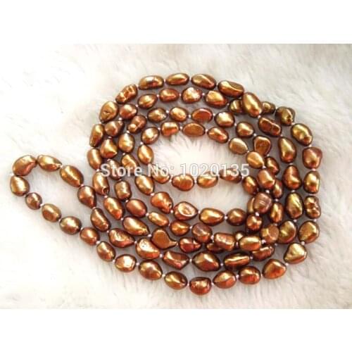 Wow! freshwater pearl baroque shape brown coffee 8-10mm color necklace 43" nature wholesale bead discount gift