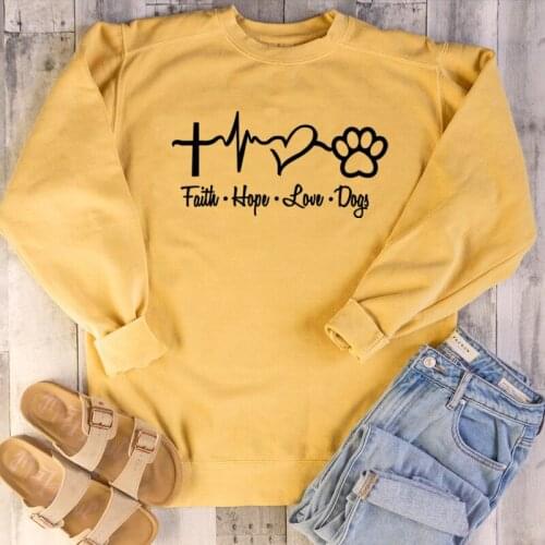 Faith hope love dog paw graphic women fashion cotton casual Christian Bible baptism cute sweatshirt young hipster tumblr art top