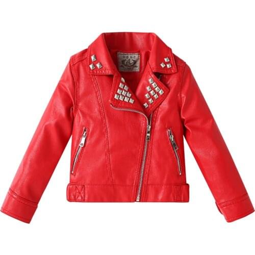 Spring Autumn Brand Girls PU Leather Jacket Fashion Faux Leather Vintage Bomber Jackets for Bay Kids Cardigan Black Red Coat