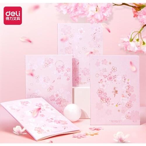 Deli Notebook 2pcs Kawaii Sukura Notebook Office Accessories Cute Notebook Blank for Students Study Planner Diary Flower Cover
