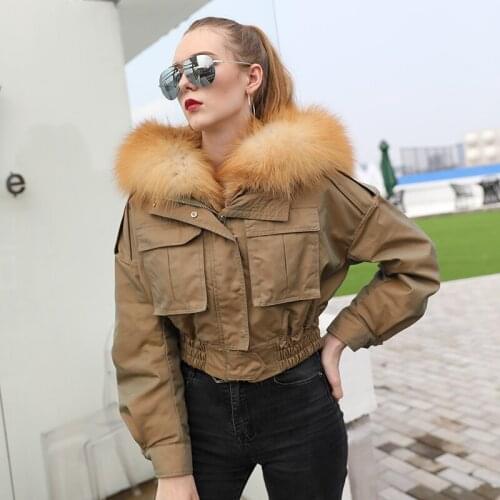 Women lamb fur lined parka with real red fox fur collar hooded jacket short or long fur coat