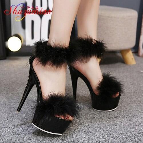 Lady Shoes Girl Sandals 2019 Fur Brand Design Summer Women Shoes High Heels 15cm Platform Party Wedding Sandals Women Catwalk
