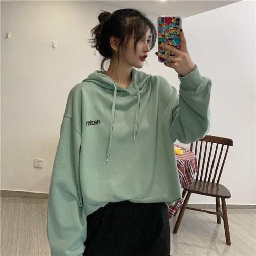 Women Cotton Hoodies Pullover Print Letter New Loose Streetwear Korean Casual Harajuku Female Oversized Sweatshirt