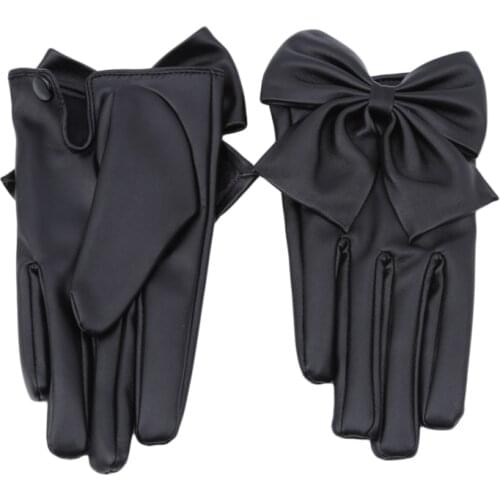 Hot Selling Winter Motorcycle Lady Rivet Butterfly Bow Soft PU Leather Gloves For Women Black Red High Quality Fashion Accessory