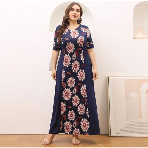 4XL 5XL Plus Size Women Summer Dress 2021 Retro Printing Patchwork Vintage Dress Big Size Maxi Long Dresses Women Clothing