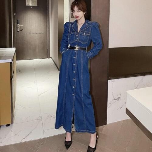 2021autumn winter Fashion women Single-breasted Denim Dress Long Sleeve temperament Dresses