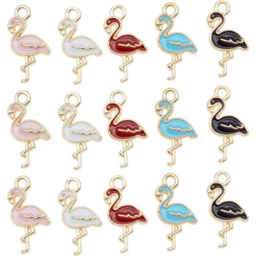 20pcs Mix Flamingo Charm Enamel Pendant 17*11mm Cute Jewelry Findings Gold Alloy Pendant Handmade Necklace Earrings Accessory
