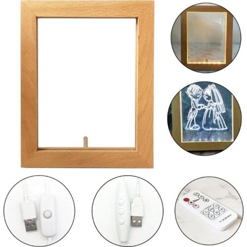 3D Visual Wooden Night Light LED Photo Frame Camera Image Lamp Bedroom Bedside D