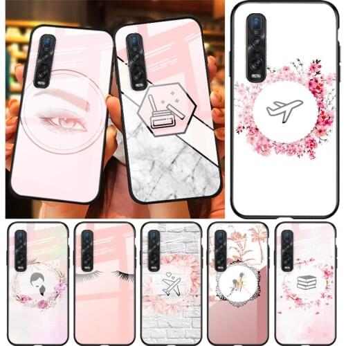 Tempered Glass Cover Pink Eyelash Print For OPPO A9 2020 A52 Find X2 Lite Realme 7 7i 6 5 Pro C3 XT Phone Case Shell