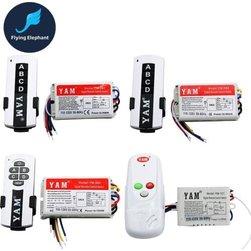 Lighting Digital Remote Control Switch AC110V 220V 1-4 Ways With Delay Through Walls Host+Hand Shank 25m Metal Plastic