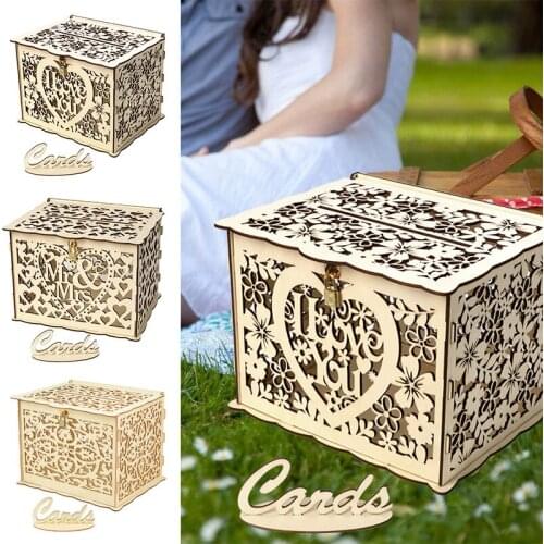 DIY Wooden Flower-shape Wedding Card Box Business Card Invitation Letter Storage Box Birthday Graduation Party Decorations