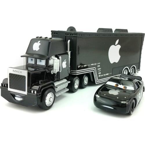 Disney Pixar Cars Lightning Mcqueen No.84 Black Apple 2pcs/lot Mack Truck & Small Car Diecast Metal Alloy Toys Car For Childrens
