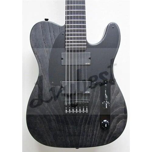Electric guitar lvybest customized built specs neck thru body,matte see thru black,ebony fingerboard,black parts,active pickups