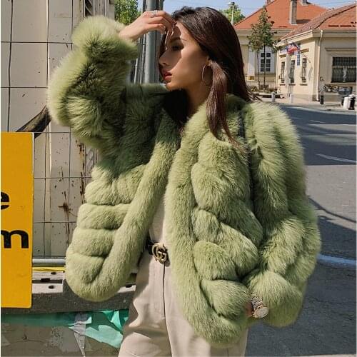 FURSARCAR 2020 New Design Twill Winter Womens Fur Jacket 60cm Long Matcha Green Color Natural Fox Fur Coat Fashion Genuine Fur