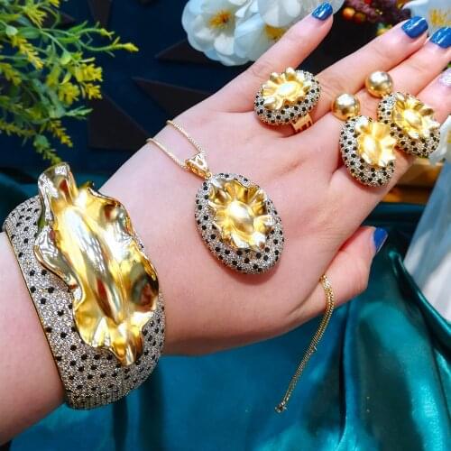 GODKI New Charms 4PC Bracelet Ring Necklace Earring Set For Women Wedding Bridal Cubic Zircon Dubai PARTY WEDDING Jewelry BOHO