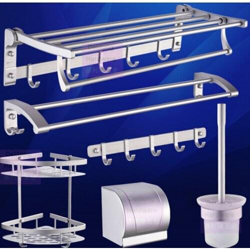 Space aluminum bathroom towel bar Hardware basket 6 pieces sets collapsible towel rack, paper holder, hooks Bathroom Accessories