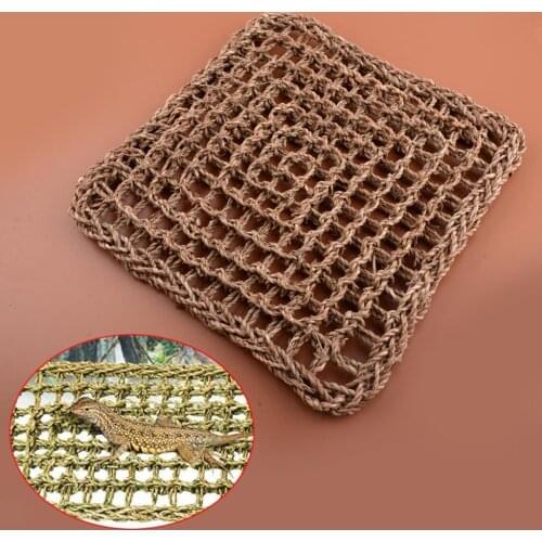 Square Reptile Lizard Lounger Bearded Dragon Seaweed Hammock Swing Hanging Net For Anole Gecko Iguana Hermit Crab Light Brown