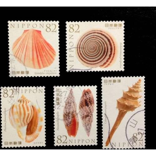5 PCS Summer greetings shell Japanese Used Postage Stamps With Post Mark For Collection
