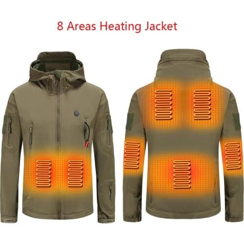 Skiing Travel Hiking Thermal Coats Mens Heated Jackets Multi-Heating Areas Hooded USB Charging Smart Electric Heated Outwear
