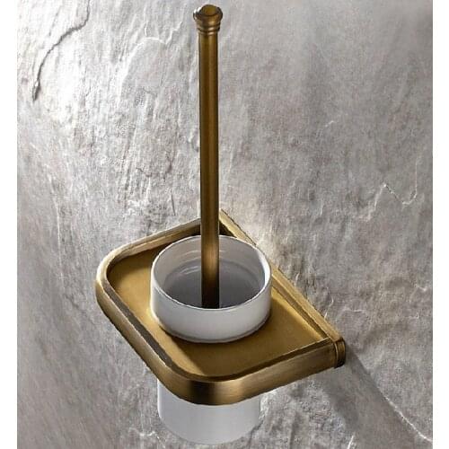 Wall Mounted Vintage Retro Antique Brass Bathroom Toilet Brush Holder Set Bathroom Accessory Single Ceramic Cup mba176