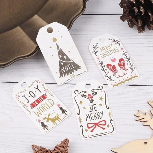 New 50PCS Merry Christmas DIY Tags Labels Gift Wrapping Paper Hang Tags Santa Claus Paper Cards Xmas Party Supplies