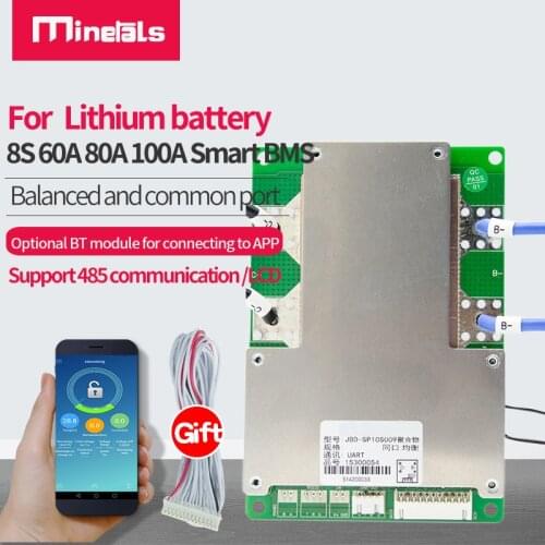 Smart Lifepo4 BMS 8S 24V bluetooth 60A 80A 100A 485 module communication charging balance board APP li-ion lithium battery pcm